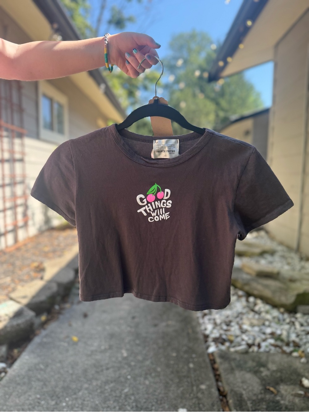 french pastry Black Tee with Pink Cherry Graphic